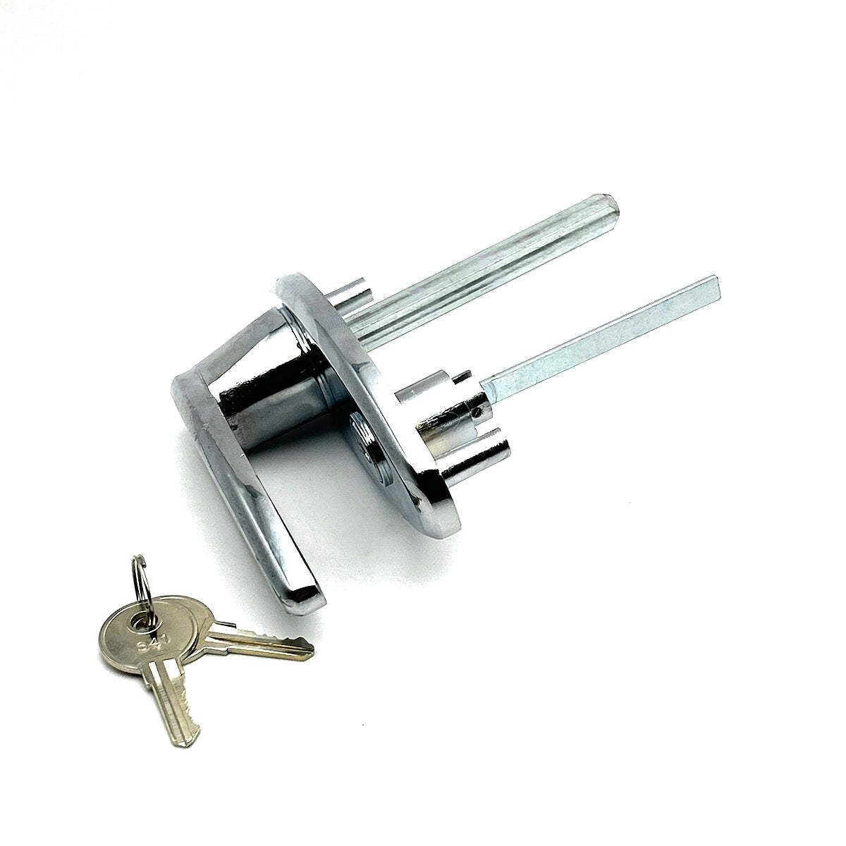 Garage door lock handle with key cylinder and adjustable spacers for door thickness