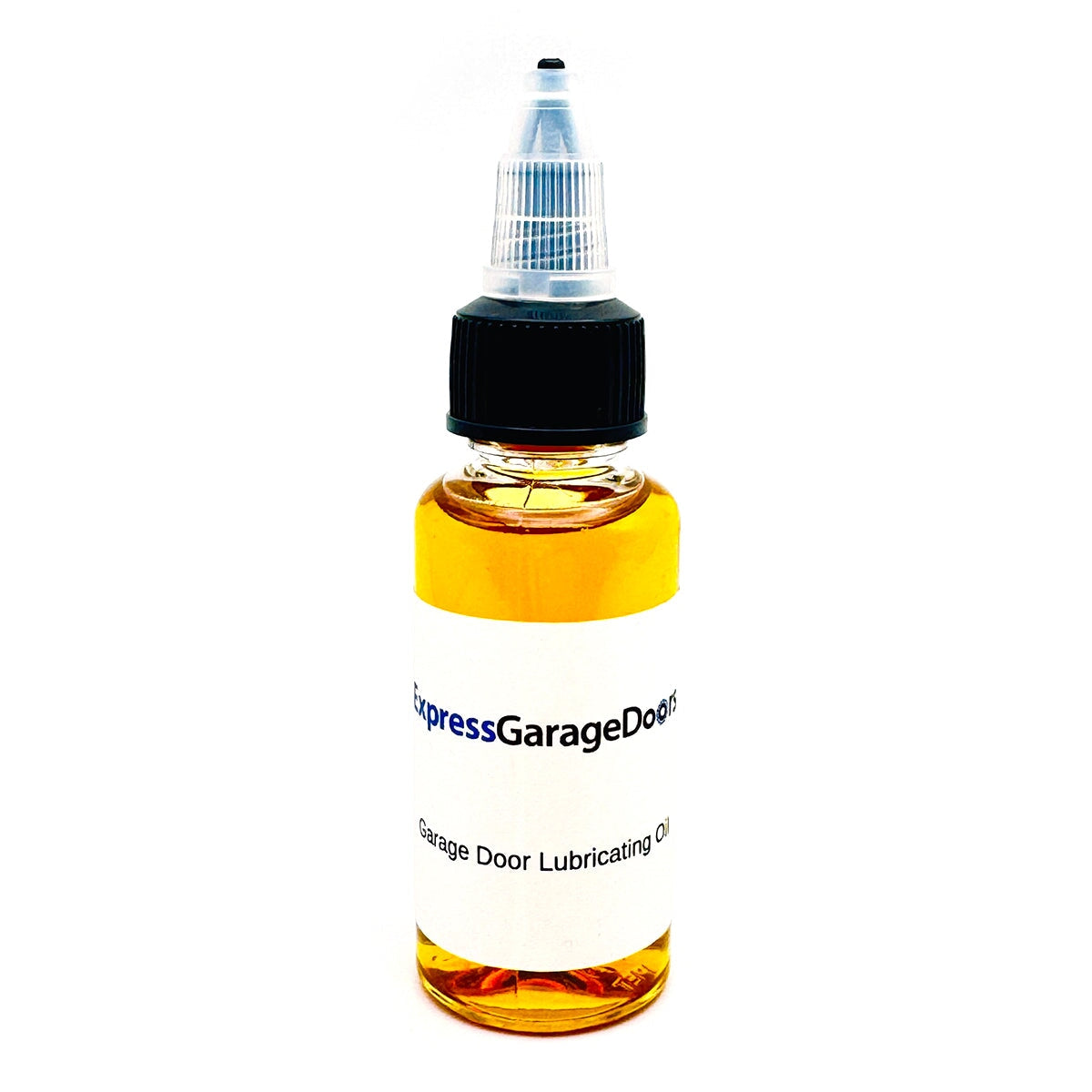 Bottle of garage door lubricating oil with a white background