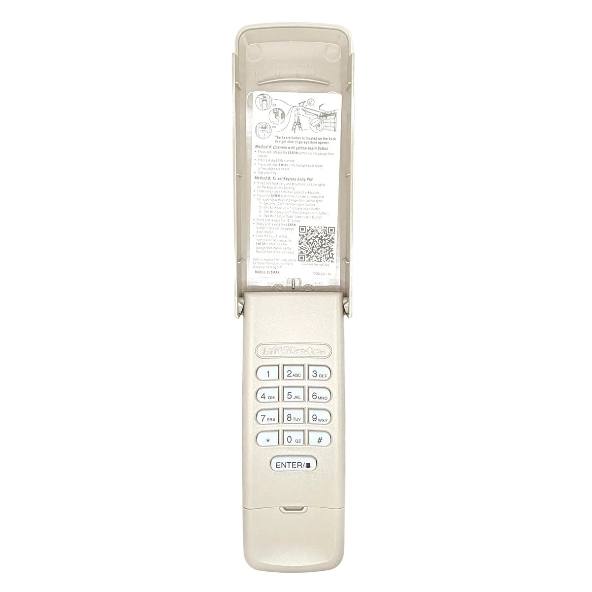 LiftMaster 878MAX keyless entry remote control mounted on garage exterior