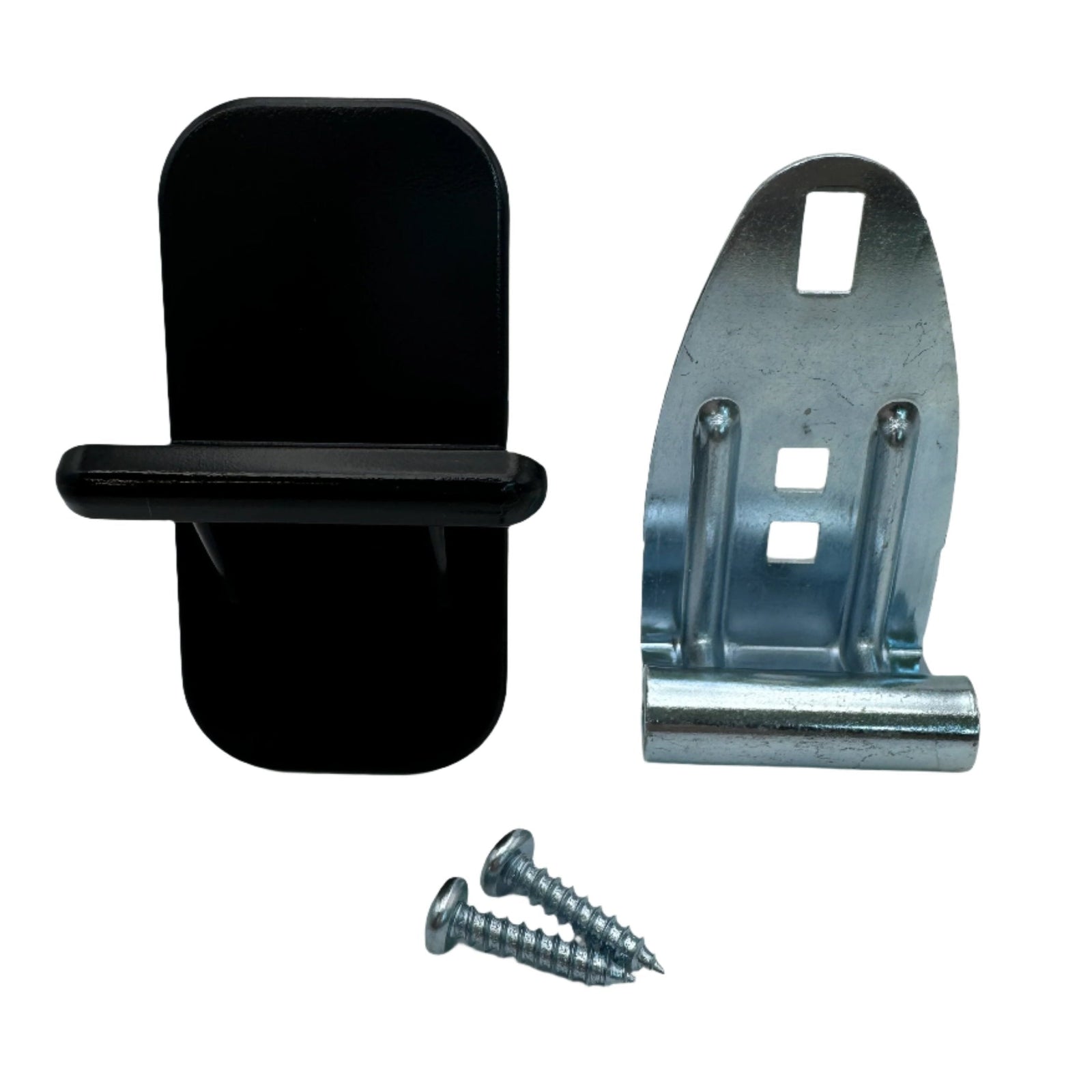 Step plate and lift handle combo for garage doors, side view with mounting hardware