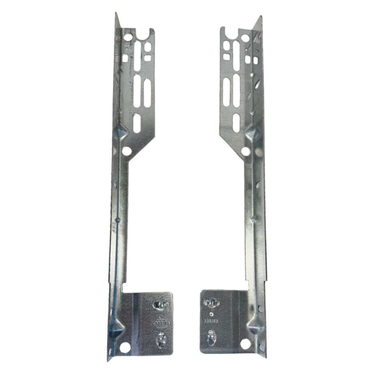 Pair of Torquemaster Flag Angle Brackets for 12" radius garage door track, featuring pre-punched holes for easy installation