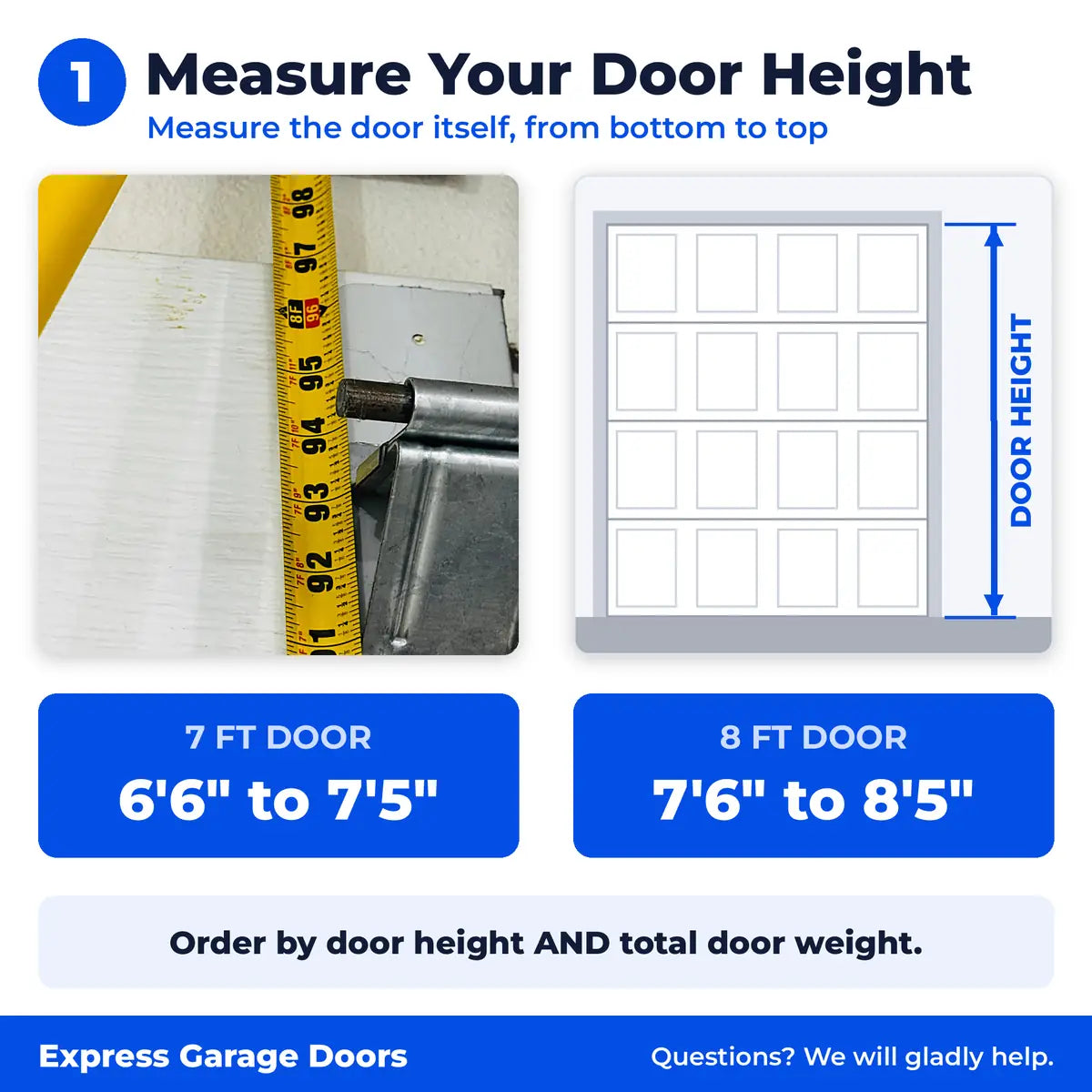 Step 1: Measure your garage door height to choose 7 ft or 8 ft TorqueMaster springs