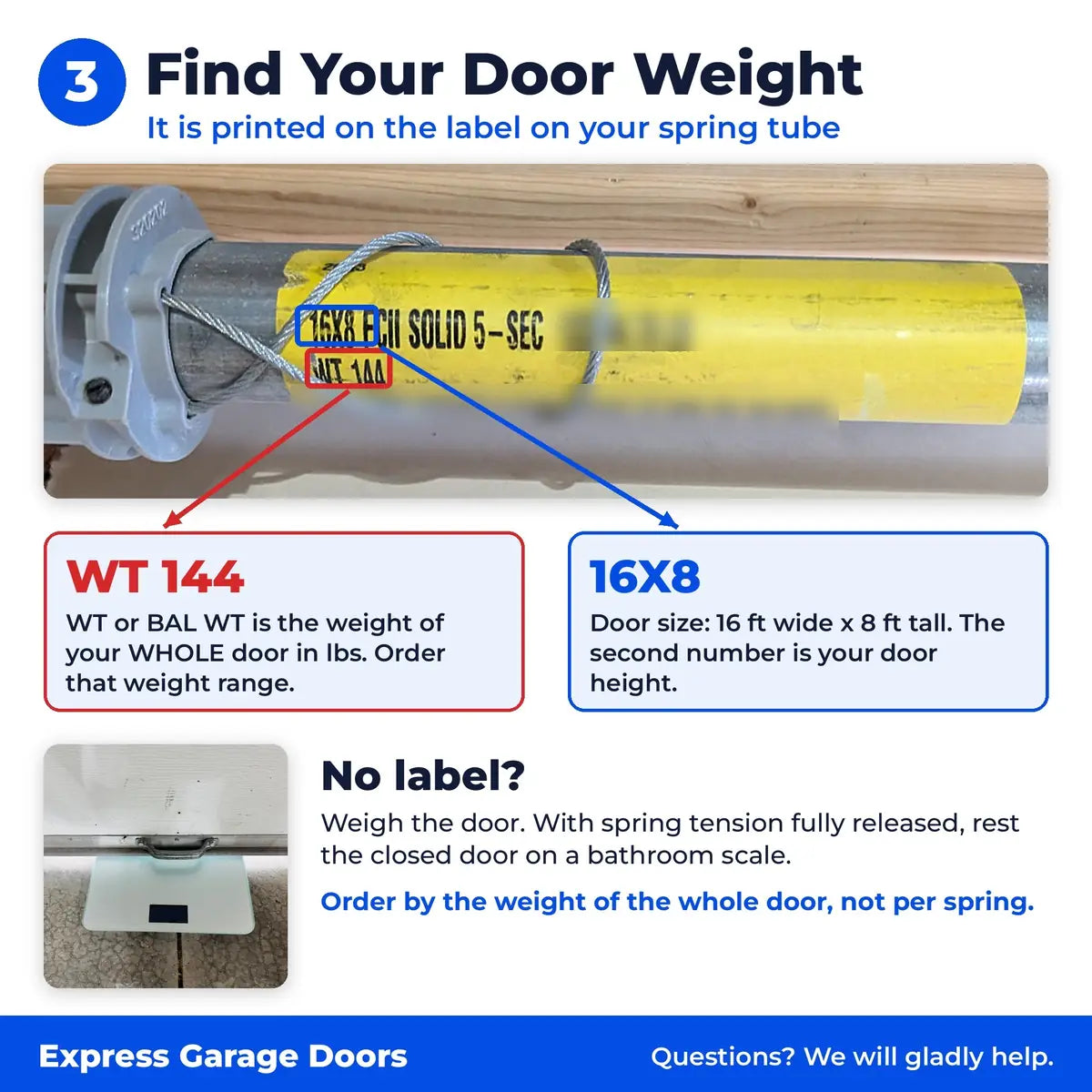 Step 3: Find your door weight on the TorqueMaster spring tube label