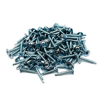 100 pack of #8 x 1 inch self-drilling modified truss head zinc plated screws for garage door