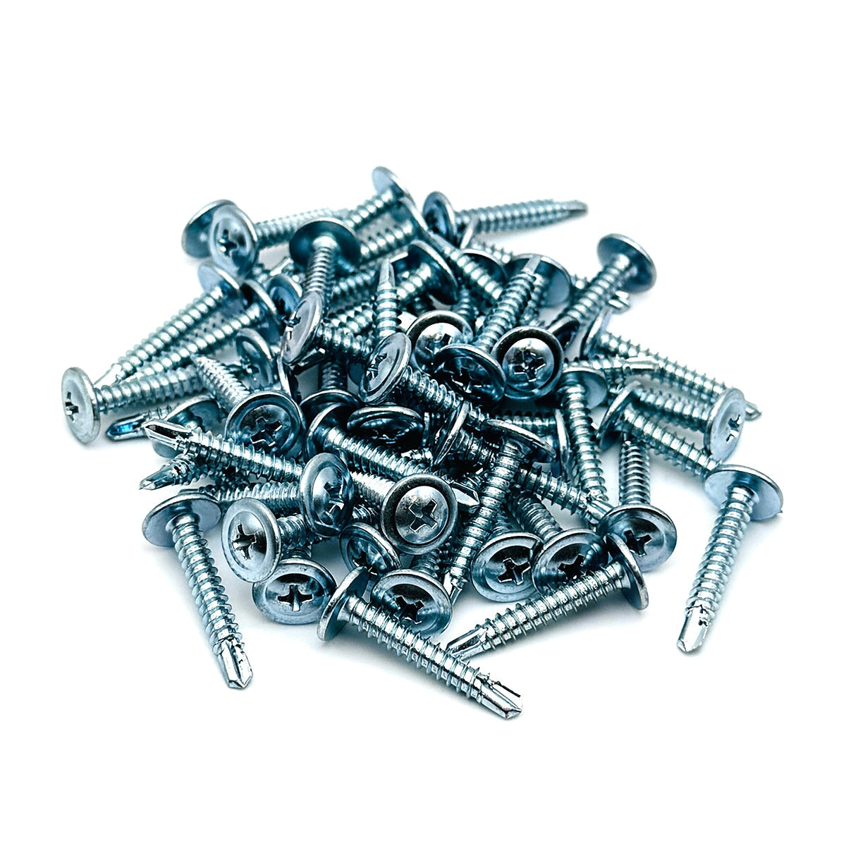 50 pack of #8 x 1 inch zinc coated self-drilling truss head sheet metal screws