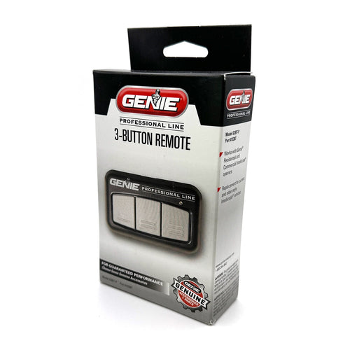 Retail packaging backside of Genie Garage Door Remote GN-G3BT with product information
