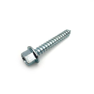 Angled view of a 5/16-9 x 2'' zinc lag screw showing the threading and hex head