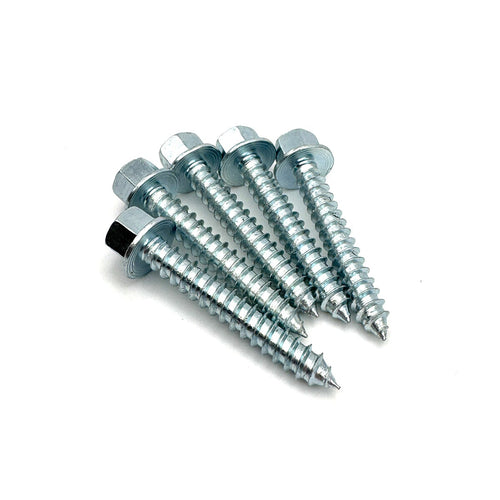 Pile of zinc lag screws with 5/16-9 thread size and 2-inch length