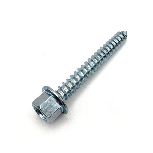 angle showing the 7/16" hex head of the 2.5 inch zinc lag screw