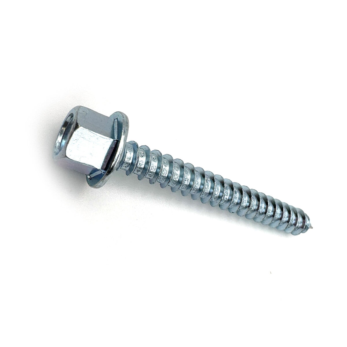 Frontal view of a single zinc-coated lag screw with a 5/16-9 thread and 2 1/2&quot; length