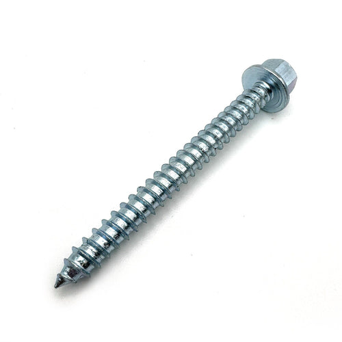 Side view of a zinc garage door lag screw, 5/16-9 by 3'', with a high-profile hex head