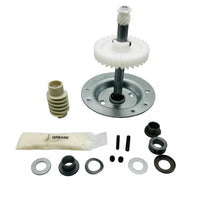 Replacement gear and sprocket assembly kit with worm gear and drive shaft components