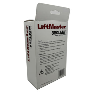 Rear side of the LiftMaster 880LMW packaging with installation instructions