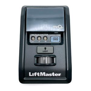 Front view of the LiftMaster 889LM MyQ Control Panel with buttons and myQ logo.