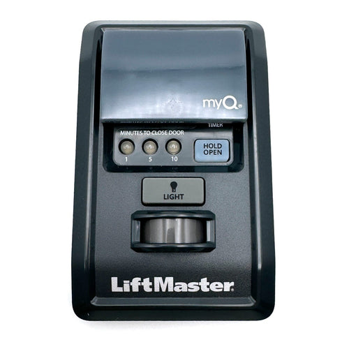 Front view of LiftMaster MyQ Control Panel, model 889LM, featuring manual operation buttons