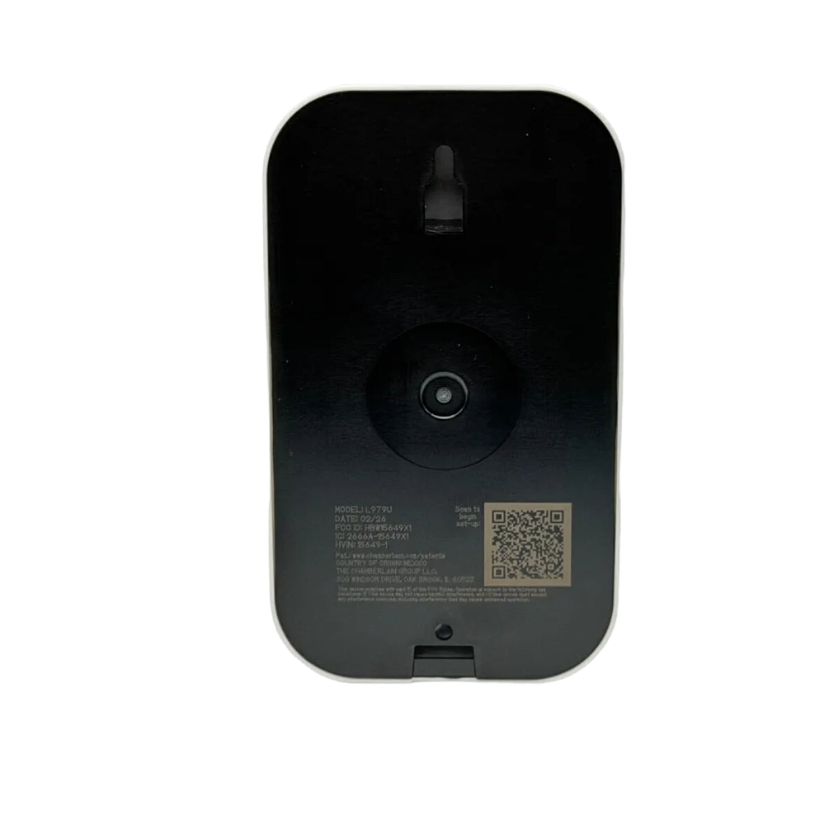 Black electronic device with a QR code on a white background
