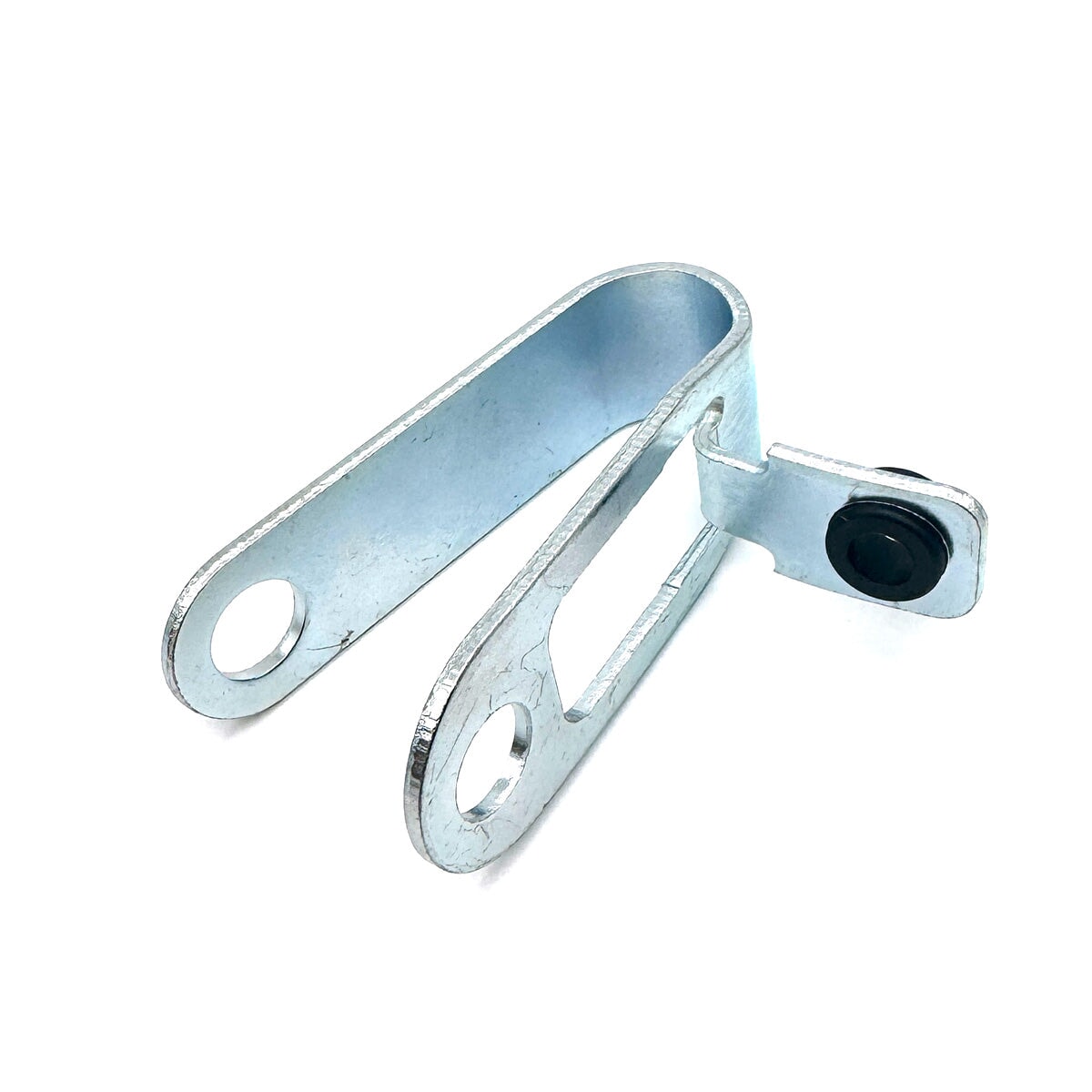 Close-up of the containment cable and offset nylon bushing on the 3-inch extension spring pulley strap