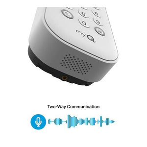 Top view of the LiftMaster MyQ VKP1, highlighting the two-way communication speaker.