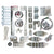 Complete garage door hardware kit with rollers, hinges, and brackets