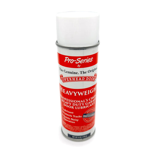  6oz can of Pro Series Heavy Weight Garage Door Lubricant Spray with a nozzle for easy application.