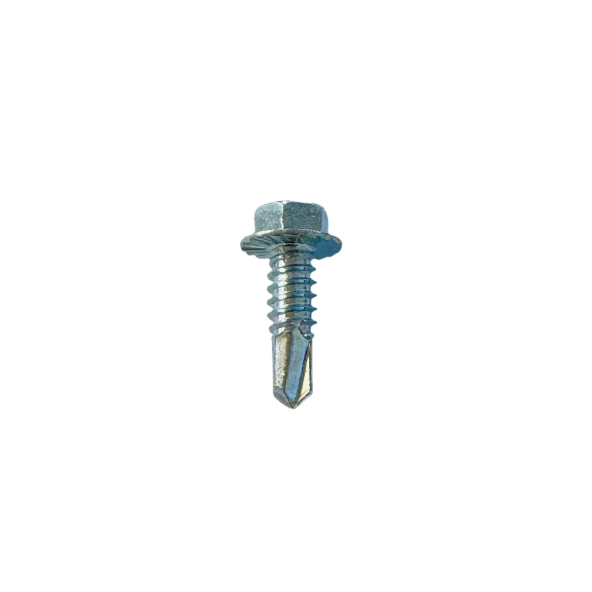 Self-drilling tip on 5/16-12 x 1 inch zinc plated tek screw