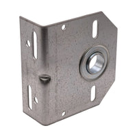 Angled side view of 3 3/8 in. offset 11 gauge galvanized center bearing support with 1 in. shaft bearing