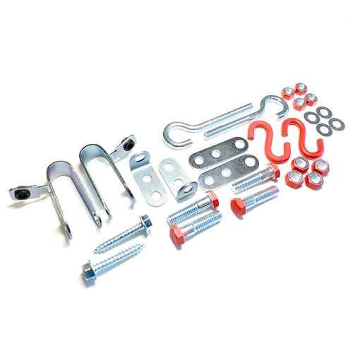 brackets, nuts, and bolts that are included in our garage door extension spring hardware kit